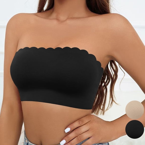 Wiyuqeen Strapless Bras for Women Comfort Non-Slip Seamless Padded Bralette Wireless Tube Top Bra Solid Bandeau Tops