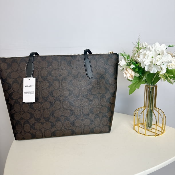 Coach Women's Outline Signature Zip Tote (IM/Brown/Black