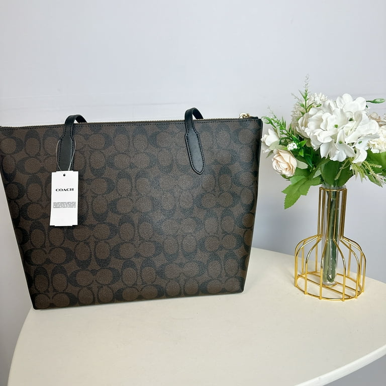 Coach Women's Outline Signature Zip Tote (IM/Brown/Black