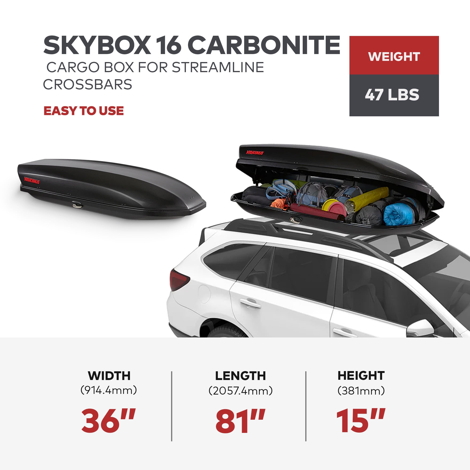 Yakima SkyBox 21 Carbonite Roof Rack Car top Luggage Hard Shell SUV Cubic Foot Black Rooftop Cargo Carrier Box Walmart