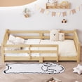 thumbnail image 3 of Mirightone Wood Twin Size Floor Bed with Guardrails, Montessori Twin Bed with Slats, No Box Spring Needed - Natural, 3 of 8