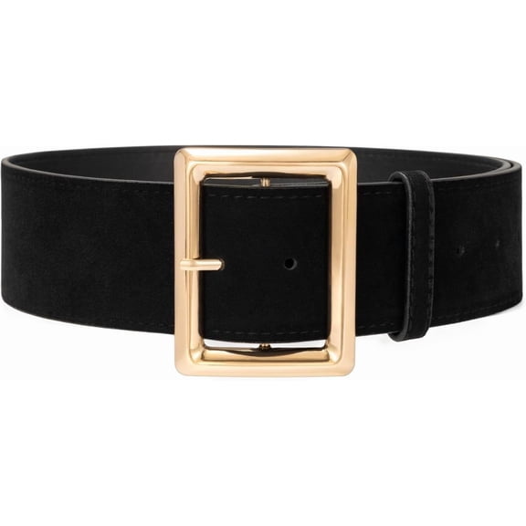 Wide Chunky Belts for Women Fashion Suede Belt for Dresses Skirt with Gold Buckle