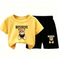 thumbnail image 2 of SGFCWSX Boys Girls 2 Piece Outfits Cute Teddy Bear Print Short Sleeve T-shirt and Shorts Set Summer Casual Clothes for Kids Yellow Size 6, 2 of 5