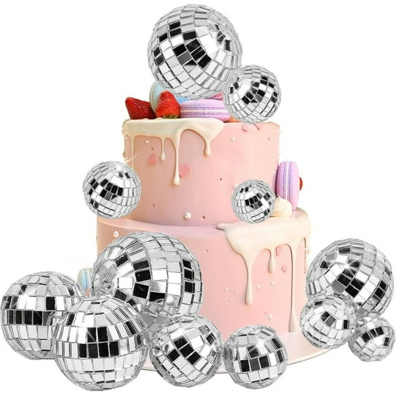 11Pcs 5 sizes Disco Ball Cake Topper Sliver Mini Disco Balls Decoration Disco Theme Accessories for Birthday Cake Party 70s Theme Party Favor Cake Disco Ball Party Decorations Silver