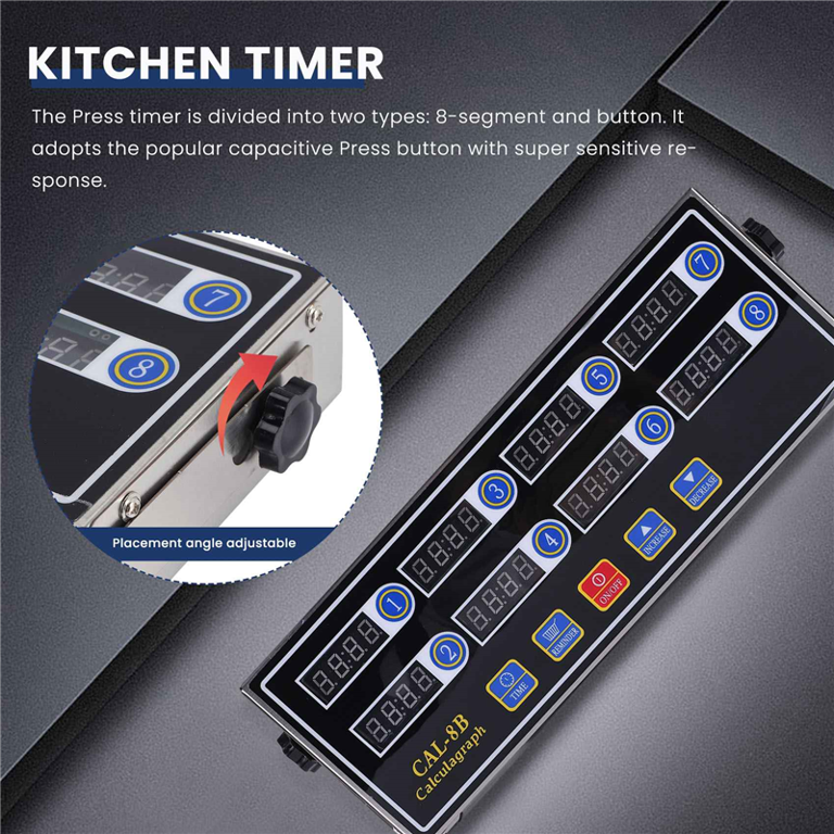 Commercial 8 Channels Digital Kitchen Timer, Stainless Steel Calculagraph  Timer With Alarm , Clock