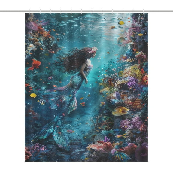 Mermaid Glitter Fish Scale Girls Shower Curtain for Bathroom with 12Hooks, Polyester Fabric Thick Shower Curtain Washable Waterproof Curtain