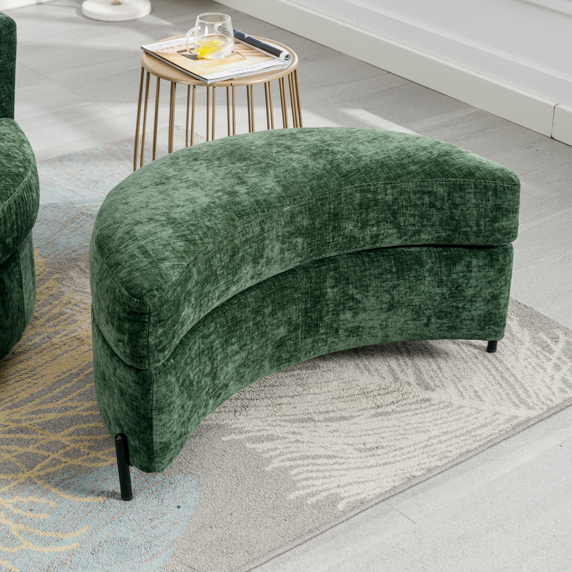 Aukfa 33" Storage Ottoman, Convertible Bench, Side Table for Living Room, Half Moon Shape, Green
