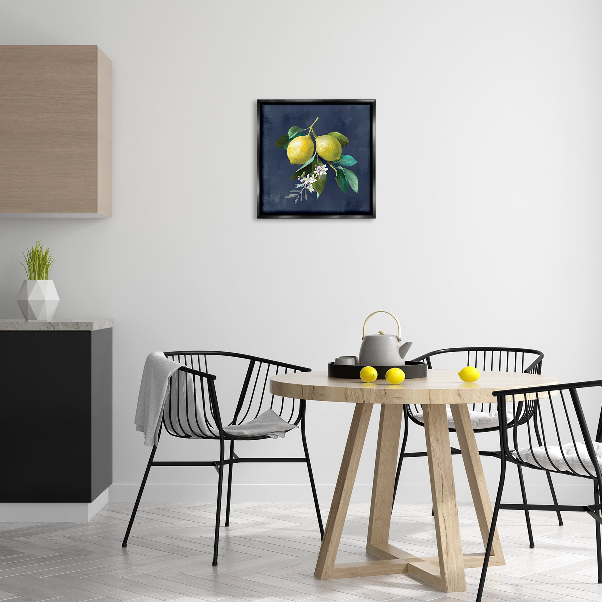 Stupell Industries Lemon Branches on Blue Food & Beverage Painting Black Floater Framed Canvas Art Print Wall Art, 18 x 18