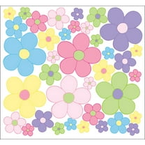 Pastel Daisy Flower Wall  Decals, Stickers, Flower Wall Decor Graphics for Children's or Nursery Room in Pastel Colors Purple, Pink, Green Yellow, and Blue