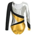 thumbnail image 4 of YONGHS Kids Girls Long Sleeve Gymnastic Ballet Dance Leotard Shiny Color Patchwork Bodysuit Gold 10, 4 of 6