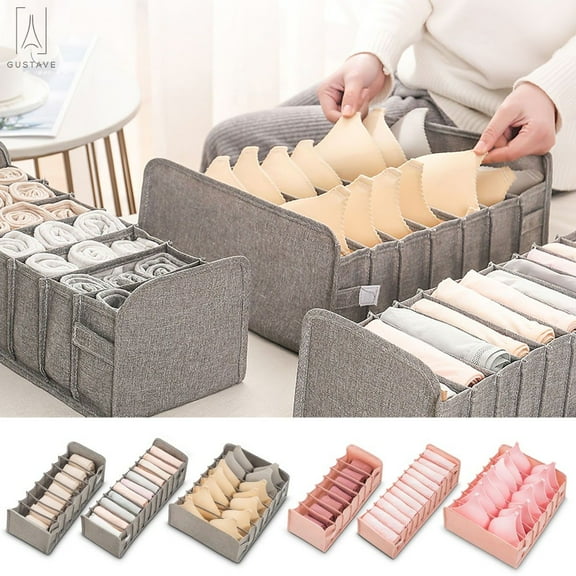 Gustave Foldable Drawer Dividers, Fabric Storage Boxes, Closet Organizers, Under Bed Organizer, for Clothing Underwear Bra Socks and Ties (Pink)
