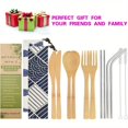 thumbnail image 2 of QUTETN 2 Set Bamboo Cutlery Set with Travel Case, Reusable Bamboo Utensils - 7. 8 Inches Knife, Fork, Spoon, 3 Colors Metal Straw - Portable Travel Set ( Silver Straw), 2 of 4