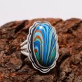 thumbnail image 3 of Blue Rainbow Calsilica 925 Sterling Silver Ring, 25X13 mm Oval Gemstone Ring, Blue Ring, Christmas Gift, Unique Jewelry Ring, Adjustable Ring V12898R2, 3 of 9