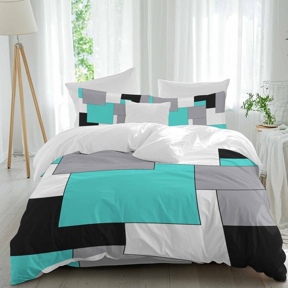 Abstract Art Duvet Cover Set California King Size Patchwork Black Kallaite and Grey Soft Lightweight Comforter Covers 4 Piece Bedding Set with 1 Duvet Cover 1 Bed Sheet & 2 Pillow Shams