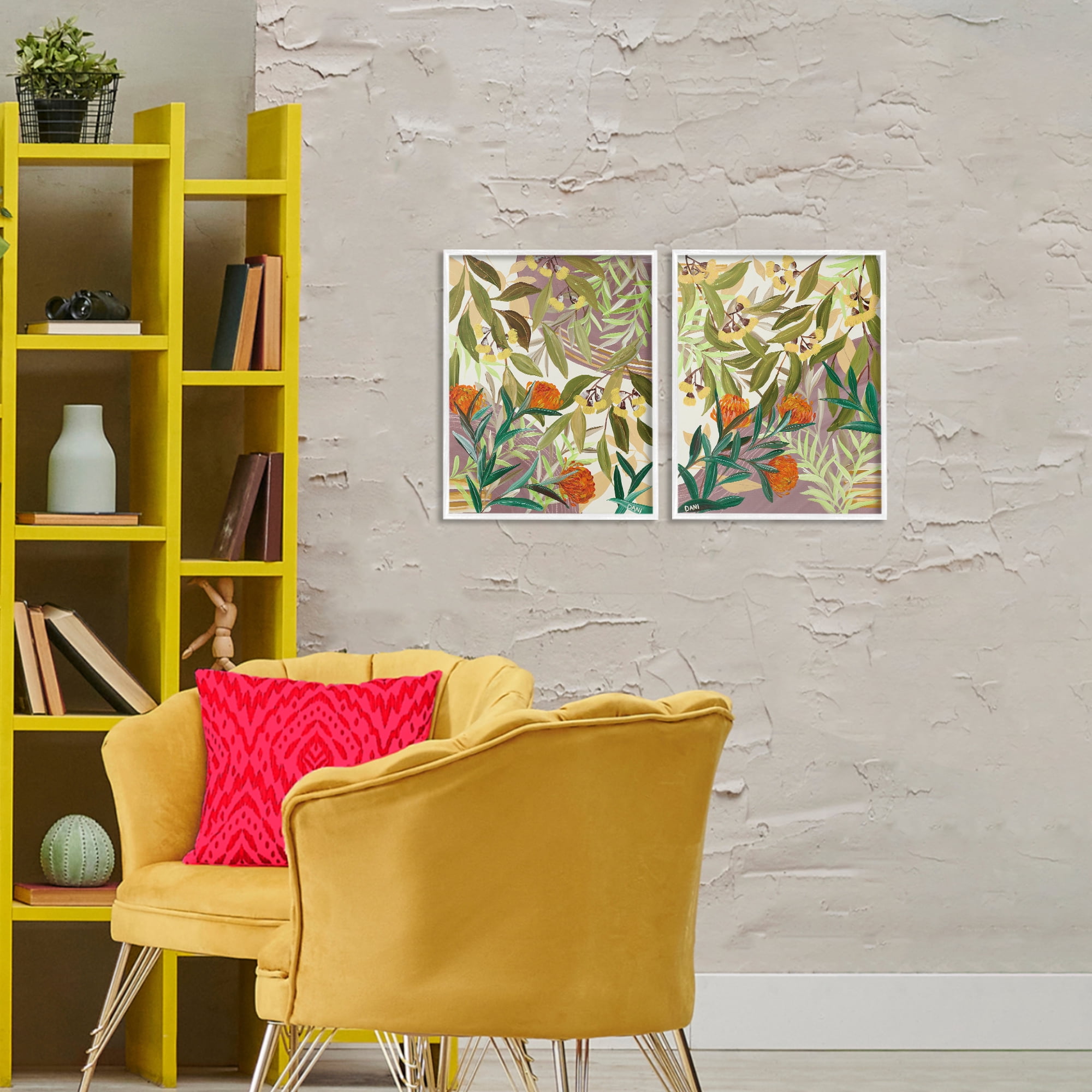 Stupell Industries Walk With Me Botanicals 2 Piece White Framed Giclee Art Set, design by Dani Heyward