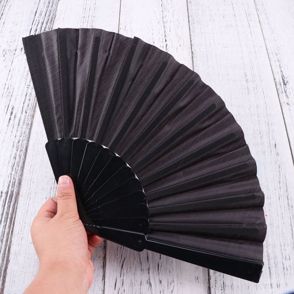 BESTYASH Black Plastic Hand Fan with Plain Traditional Chinese Fabric, Decorative and Lightweight Folding Fan