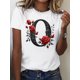 thumbnail image 1 of Camiseta de verano para mujer Manga Corta Chic Women's Tee with Valentine's Day Rose & 'O' Print - Soft, Breathable, Short-Sleeved Casual Top,Camisetas de verano para mujer, manga corta, cuello redo, 1 of 6