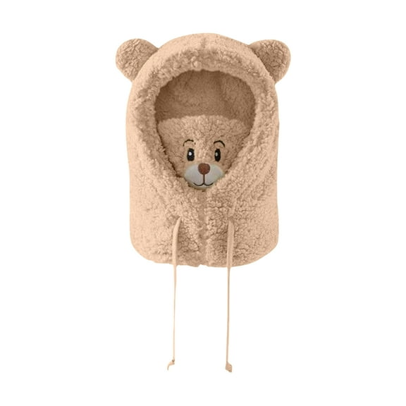 Women Winter Bear Ear Hat Adorable Super Soft Thickened Cold Proof Ear Beanie Plush Hat with Face Guard Beige