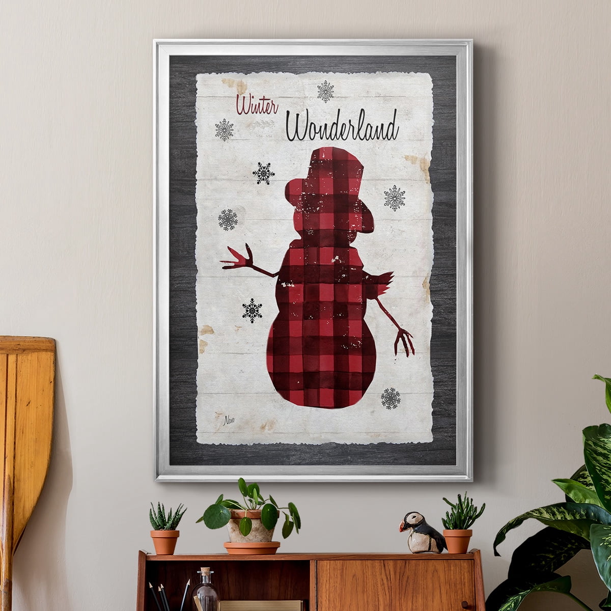 Checkered Snowman II Premium Framed Print - Ready to Hang