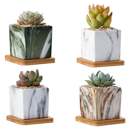 Hemoton 1 Set of 4pcs Ceramic Succulent Pot Simulation Stone Grain Plant Flower Container Decorations