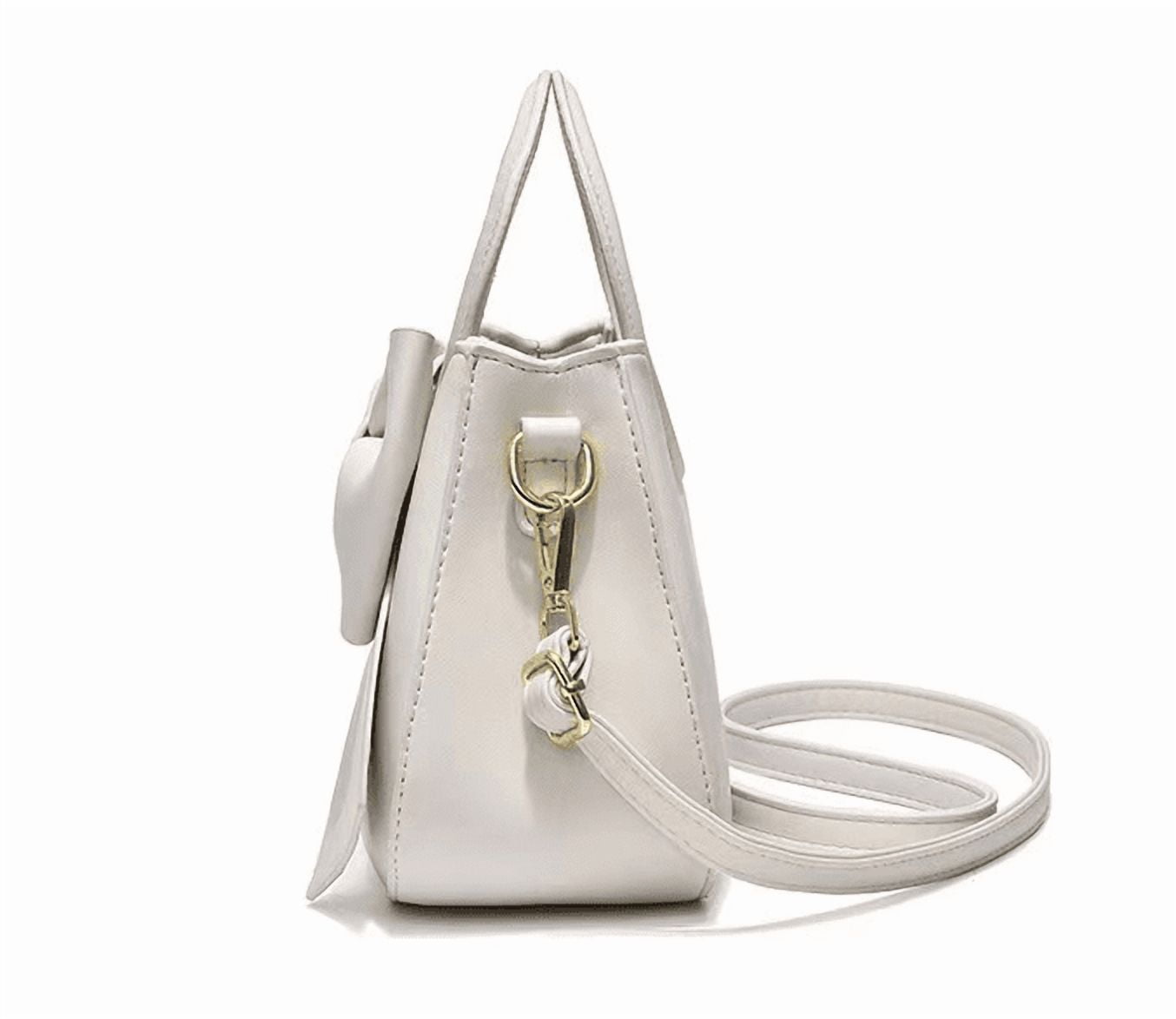 PORT&LOTUS Small Compact Leather Crossbody Bag for Women Sweet Style Handbag for Women with Shoulder Strap Women's Top-handle Handbags with Large Bow Decoration