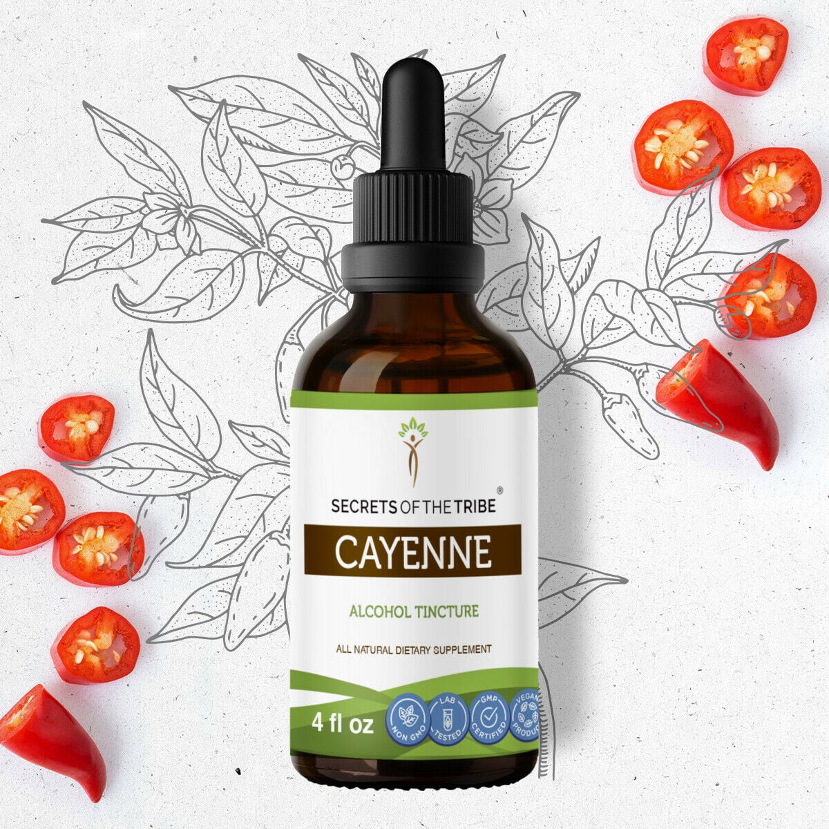 Cayenne Tincture Alcohol Extract, Organic Cayenne Capsicum annuum
