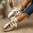 thumbnail image 6 of pwidon Women's Lace Up Ballet Flats Satin Bow Strap Retro Walking Casual Fashion Sneaker Flat Dress Shoes Gold 8.5, 6 of 8