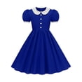 thumbnail image 5 of BLTIBY Girls Vintage Dress 50s Retro Leck Button Dresses Short Sleeve A Lined Swing Dress Blue 8-9 Years, 5 of 8