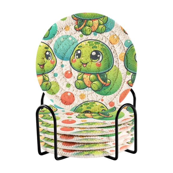 Baby Turtle and Ball Coasters with Holder for Coffee Table 6 Pcs Drink Coaster Sets Absorbent for Home Decor 4 inch