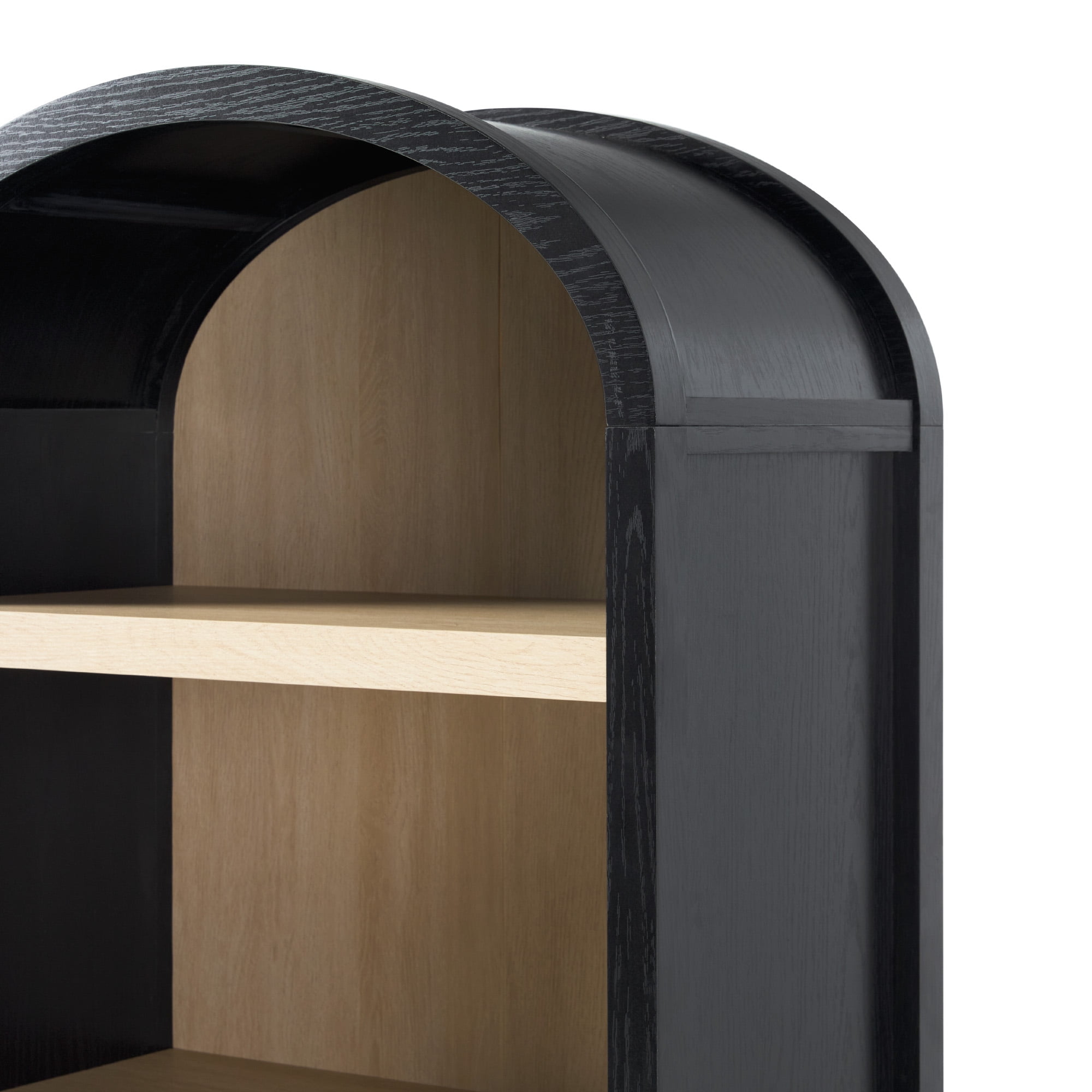 Walker Edison Modern 3 Shelf Open Arched Bookcase Cabinet, Black