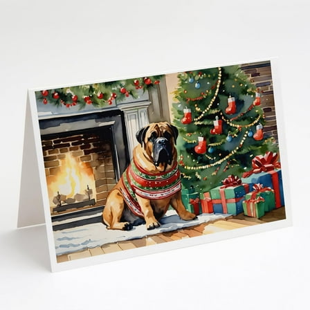 Bullmastiff Cozy Christmas Greeting Cards Pack of 8 7 in x 5 in