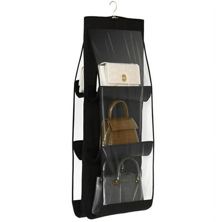 1pc 6 Grids Hanging Bag Organizer, Foldable Storage Holder For Wardrobe-Black