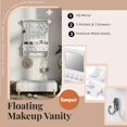 thumbnail image 4 of Jopath White Floating Makeup Vanity Desk with Big Mirror,Wall-Mounted Vanity Table with Drawers, Pockets & Hooks for Small Space,Space-Saving, 4 of 8