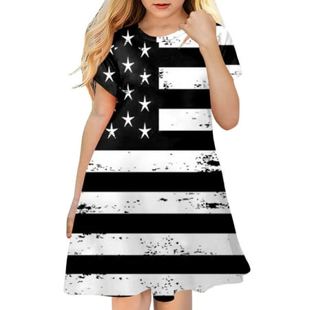 

Follure Toddler Kids Girl Fourth Of July Independent Day Star Stripes Prints Short Sleeves Party Costome Princess Dress Fall Dress for Baby Girl 6 Months Little Girls Christmas Sweater