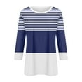 thumbnail image 4 of CLOISE Blouses for Women Fall Trendy Striped Tops Scoop Neck 3/4 Sleeve Shirts Loose Colorblock Basic Blouses Y2k Outfits Dark Blue XL, 4 of 5