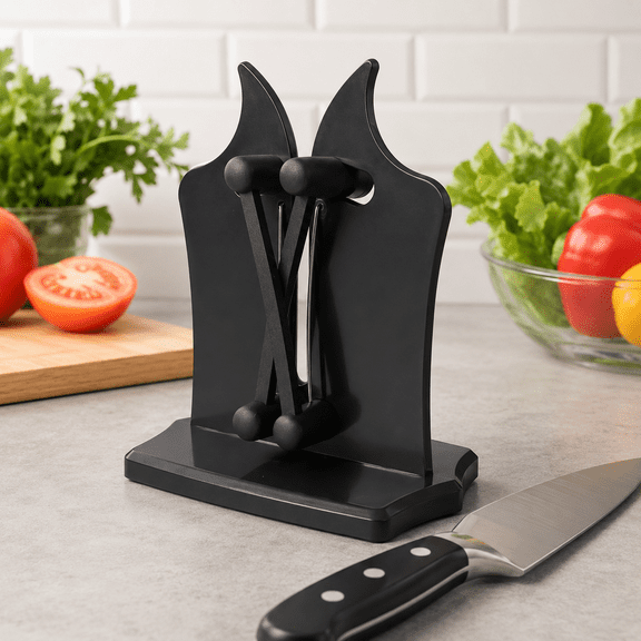 Knife Sharpener - Stainless Steel & Tungsten Carbide Self-Adjusting Knife Sharpeners for Kitchen Knives, Efficiently Repairs, Sharpens, Hones, and Polishes Blades(Black)