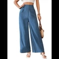 thumbnail image 2 of Pantalones de Mujer con Cintura Elástica Fruncida, Pierna Recta, Tiro Alto y Largos. Azul S, 2 of 9