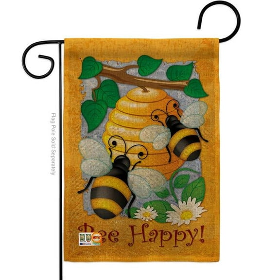 Breeze Decor BD-BG-G-104077-IP-DB-D-US11-BD 13 x 18.5 in. Bee Happy Burlap Garden Friends Bugs & Frogs Impressions Decorative Vertical Double Sided Flag