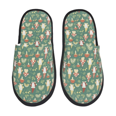 Balery Mushrooms And Rainbows Slient Indoor Furry Fleece Comfort House Shoes Soft Non-Slip Home Shoes Cotton slippers House Slippers-- Large