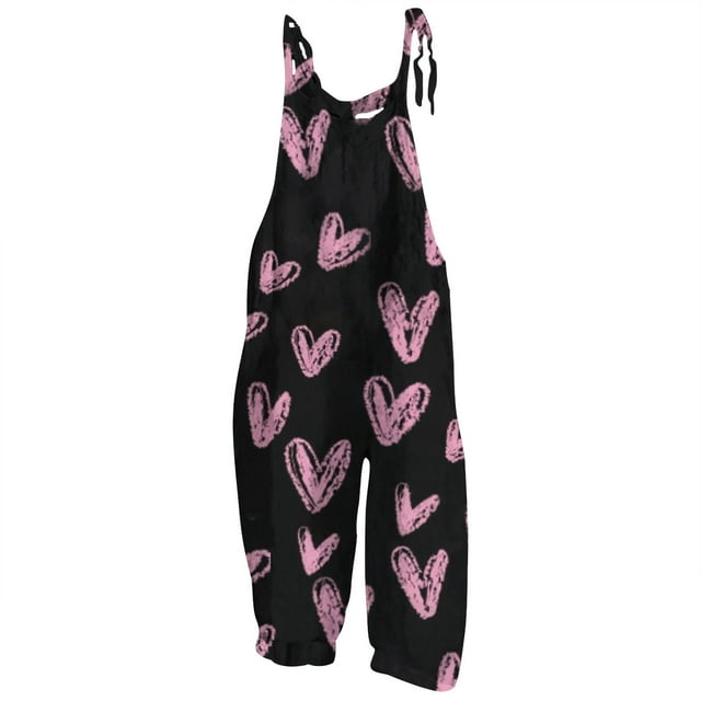 Gibobby pantalones deportivos Mono con tirantes sencillos, informales, retro, estampados para el día de San Valentín para mujer(Rosa, XL)