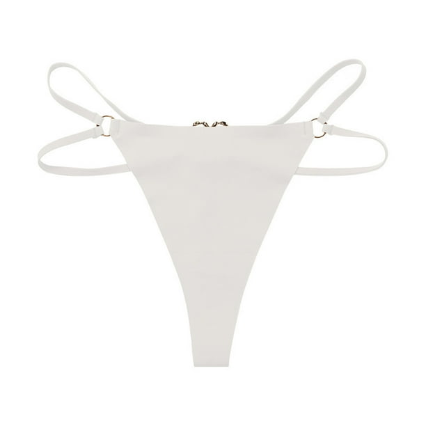 Gibobby Calzoncillos para mujeres sexy Bragas sexis de doble correa para mujer, bragas con Tanga de seda helada sin costuras con hebilla de anillo de amor(Blanco,G)