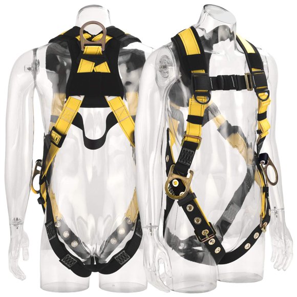 WELKFORDER 3D-Rings Industrial Fall Protection Safety Harness With Leg Tongue Buckles | Shoulder Pad Support ANSI&CSA Compliant Full Body Person