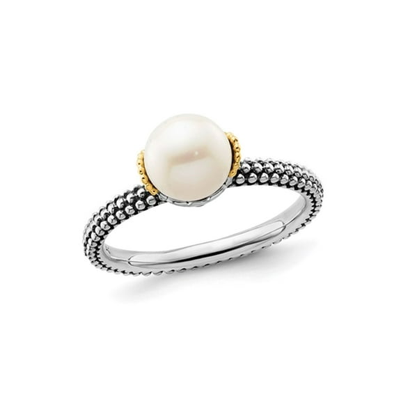Sterling Silver Solitaire Freshwater Cultured Pearl Ring 7-7.5mm for Women