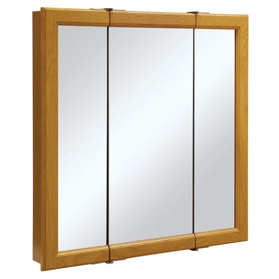 Pemberley Row Wood Honey Oak Medicine Cabinet Rectangular Water-Resistant 30" Assembled