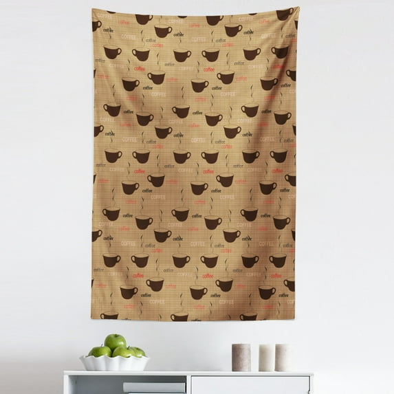 Kitchen Tapestry, Coffee Cups in Earthen Tones Fresh Espresso Latte Drink Caffeine Image, Fabric Wall Hanging Decor for Bedroom Living Room Dorm, 5 Sizes, Chocolate Pale Brown, by Ambesonne
