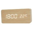 thumbnail image 1 of Reloj despertador digital con pantalla LED y termómetro de madera, funciona con pilas o con USB para dormitorio. Beige, 1 of 9