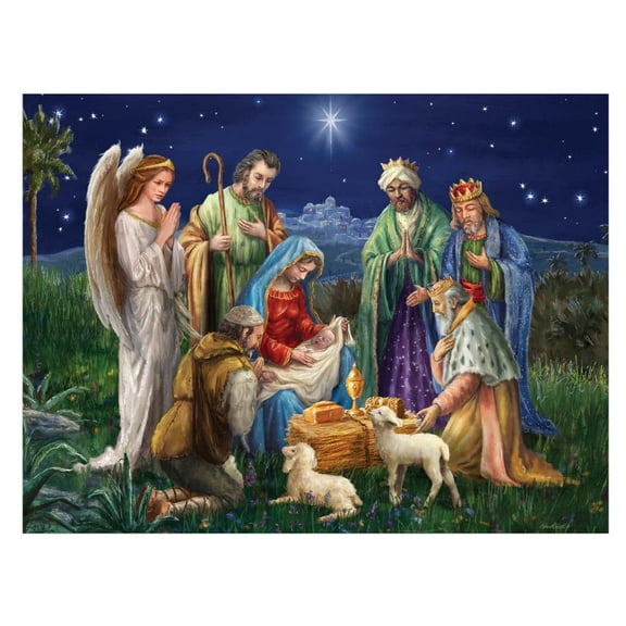 Crown Point Graphics Nativity Scene 500 Piece Jigsaw Puzzle, Artist Marcello Corti, Soft Touch Design, Christmas Religious Puzzles with Baby Jesus