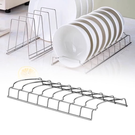 Stainless Steel Plate Rack Organizer for Kitchen Cabinets - 1-Pack Heavy Duty Dish Rack for Bowls and Plates, Multi-Purpose Lid Holder for Pots and Pans, Space-Saving Vertical Countertop Drying Rack