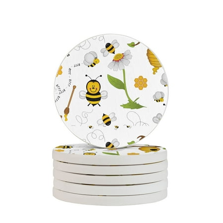 

Circular Drink Coasters Set Funny Bee Bumblebee Yellow Beautiful Home Decor Diatomite Heat-Resistant Diatomite Protect Table Countertop