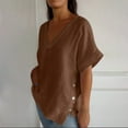 thumbnail image 2 of Delayuji Womens Cotton Linen Shirts Casual Lightweight Tunics Tops V Neck Blouses Spring Fashion Loose Shirts Brown Xl Cotton and Linen Short Sleeve Shirts for Women, 2 of 4